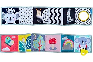 Taf Toys Koala Clip on Pram Book. Double-sided Tummy-time Sensory Soft Baby Book + Teether & Baby-safe Mirror. One Side Black & White. One Brightly Coloured. Suitable for Boys & Girls from Birth