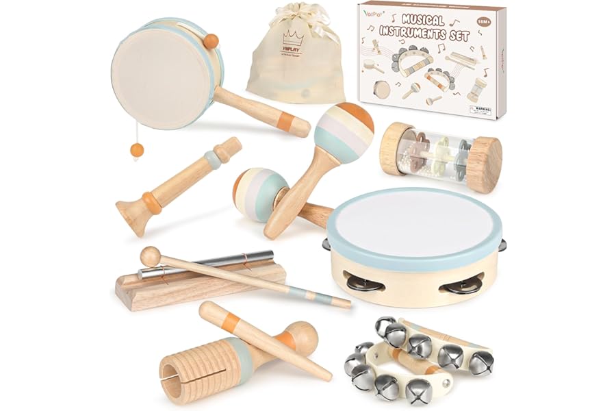 Kids Musical Instruments Baby Musical Instrument Toddler Toys Wooden Toys Baby Maracas Percussion Drum Instruments Musical Toys Sensory Toys for Boys Girls Gift