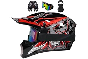 MOHELMHUI Motocross Helm Kinder, Jugend Motorradhelme, Motorradhelm Downhill Fullface Helm, Moto Cross Helm Herren, Mit Brille Handschuhe, Integralhelm Crosshelm Helm Motorrad MTB Enduro Quad Helm