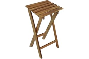 Spetebo Tabouret pliant en bois d'eucalyptus 62 cm - Tabouret à fleurs - Table d'appoint - Tabouret de jardin