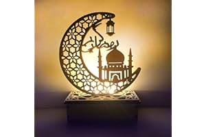 KAYAN Ramadan Eid Dekorationen Mubarak Ramadan LED Muslim Nachtlicht Eid Mubarak Ornamente DIY Holz Eid Dekoration Holz Eid Festival Licht Mond Sterne Vorhang Lichter Mubarak Mond Nachtlicht