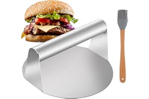 FISYNUG Stainless Steel Burger Press, 5.7 inch Round Burger Smasher with Basting Brushes Heavy-Duty Smash Burger Press, Non Stick Bacon Beef Steak Patty Burger Maker for Grilling Barbecue Griddle