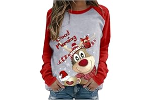 QIUHHPUY Sudaderas Mujer sin Capucha Otoño Invierno Navidad Lindo Patrón Sueter Anchas Sweatshirt Suave y Cálida Top Shirt Blusas Sudaderas Navideñas Mujer Sweater Pullover Ugly Xmas Camisas Festival Fiesta