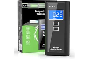 Wyxron Breathalyser Police Accuracy High Precision Per Mille Meter Professional Alcohol Tester with LCD Display / Records / 10 Mouthpieces for Individuals / Families / Parties Quick Test