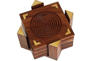 Ajuny Lot de 6 dessous de verre en bois sculpté à la main pour tasses à thé, café et verres à eau