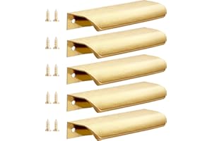 Malimali 5 Pack Gold Kitchen Cupboard Handles Finger Edge Pulls for Cabinets and Drawers, 120mm Wardrobe Door Handles Modern Aluminum Bathroom Cabinet Handles, Brushed Brass