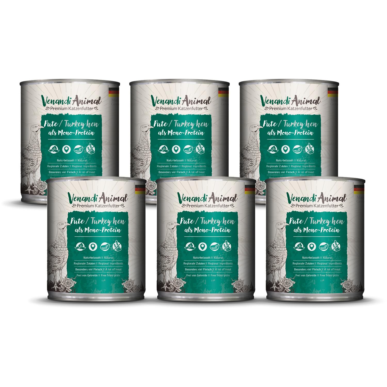 VenandiAnimal Comida de Calidad para Gatos - Carne Vacuna como monoproteína, Comida húmeda, sin Cereales y Natural, Paquete de 6 (6 x 800 g)