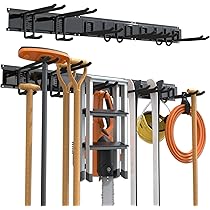 Porta Attrezzi Da Parete In Acciaio Inox SUS304 | Con 4 Ganci E Guide Scorrevoli | Per Garage, Giardino, Scope - Foto 10