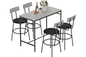 HOMCOM Set Tavolo Bar con 4 Sgabelli con Imbottitura Pelle PU, Bancone Bar e Sedie Cucina Salvaspazio con Gambe in Acciaio, Stile Moderno, Tavolo Alto con Sgabelli per Casa Pranzo Soggiorno, Grigio