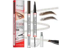 Eyebrow Pencil with Eyebrow Gel, Ruicen 2-in-1 Microblading Eyebrow Pen and Brow Gel with 4 Fork Tip, Real-Looking-Fill Define and Shape Brows, 24H Wear, Waterproof & Smudge-proof, Dark Brown