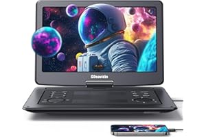 GONAVIDIO Reproductor de DVD portátil de 17.9 pulgadas con pantalla HD grande de 15.6 pulgadas, batería recargable de 5 horas, compatible con entrada HDMI, sincronización de TV/teléfono, 1600 x 900, tarjeta USB