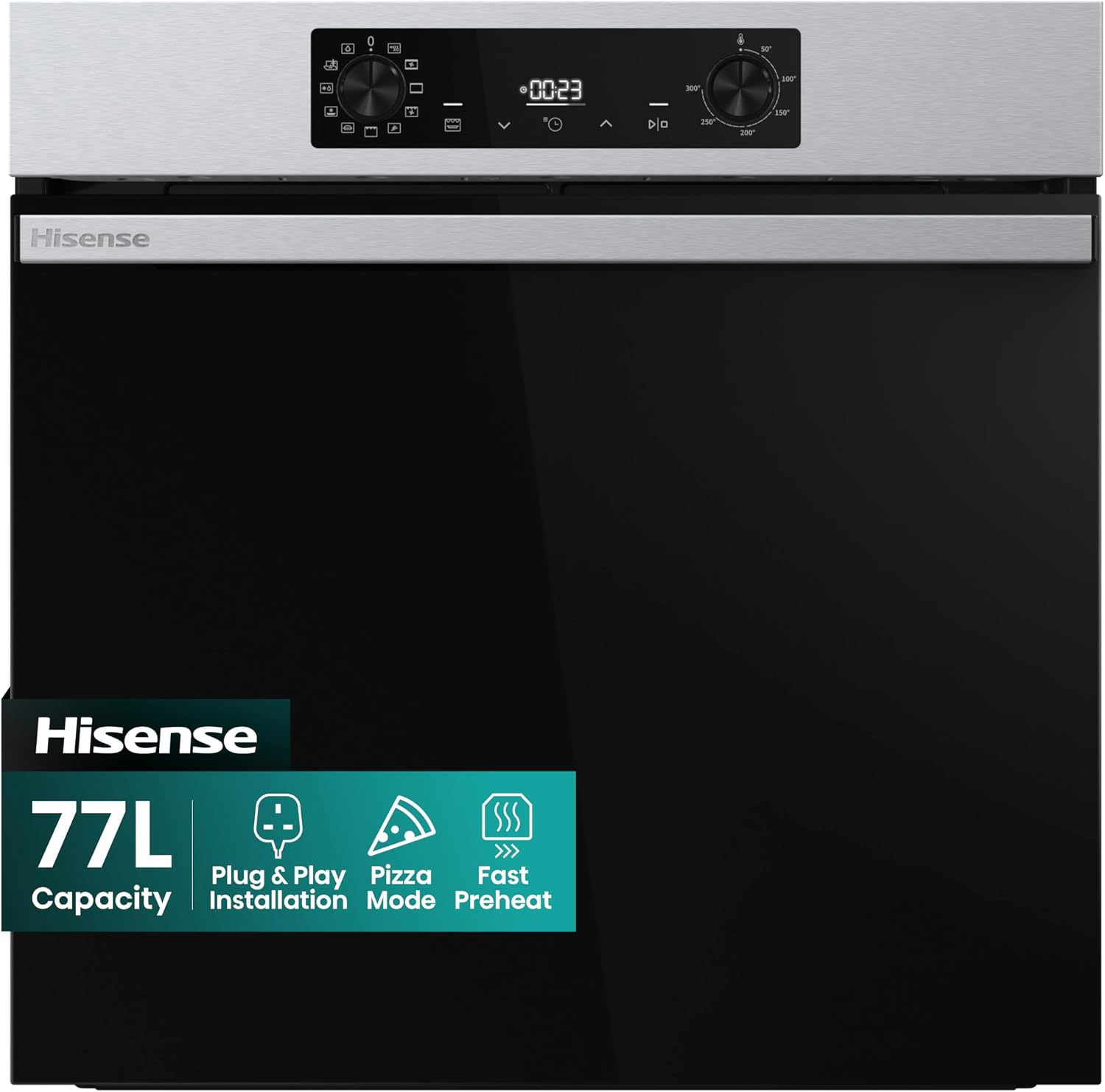 Hisense BI622AXPGUK - Built-in 77L Electric Single Oven - Stainless Steel with Even Bake, 300°C Pizza Mode, Frozen Food Mode, Steam Clean - A Rated, Extra Large