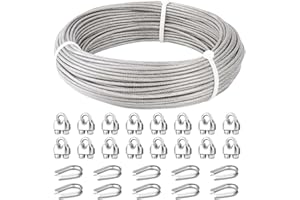 FSHIHINE 5mm Wire Rope Kit, 45m Stainless Steel Wire, 7X19 Strands Steel Cable, 3700lbs Breaking Strength, Heavy Duty Aircraft Cable for Outdoor, Cable Railing, Marine Rigging, Decking Railing