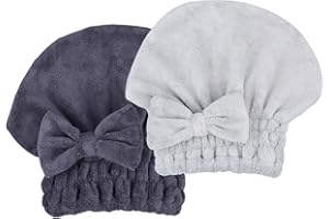 MAYOUTH Mikrofaser Handtuch Haare Super saugfähig 2 Stücke Kopfhandtuch Haarturban Haarhandtuch Schnelltrocknend Turban Geschenke für Damen & Mädchen (Hellgrau+ Dunkelgrau)