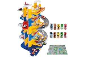 M MOLTO MOLTO | Parking 6 etages pour Enfants avec Garage, rampes, buanderie, Ascenseur, Station-Service et Zone grasse | Comprend 10 Voitures et tapisseries | Jouets éducatifs pour Enfants | + 3 Ans