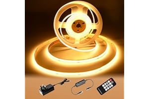 luktix COB LED Strip 5M,3000K Warm White LED Strips, 24V Dimmable LED Strip Lights, CRI92+,8mm Width, with Remote Control and UKCA Power Supply,for Home Decoration, Kitchen, Mirror