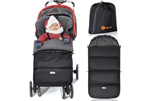 Ivywind Saco Silla Paseo Universal Invierno, Impermeable Saco Carro Bebe Invierno con Cordón Ajustable, Caliente Saco Universal Silla Paseo con Cremallera, Lavable y Desmontable, Negro y Gris