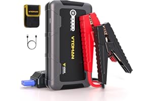 VTOMAN V1500 1500A Booster Batterie Voiture Puissant, 12V Demarreur Batterie Voiture (Jusqu’à 6.0 L Essence 4.0L Gazole) avec Pinces de sûreté intelligentes, Lampe LED, Port USB Charge Rapide 3.0