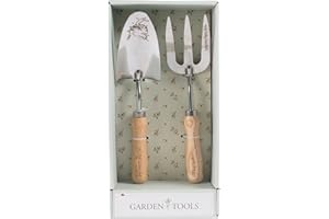 Wrendale Designs 2er Set Garten-Harke und Schaufel aus stabilem Metall mit Holzgriffen und Lederband zum Aufhängen in dekorativer Geschenk-Box