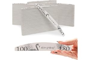‎ABA GROUP Aba Group 100 Stück Professionelle Flaming Halbmond Nagelfeilen 100/180 Standard, Einweg, gute Qualität, abriebfest, Feilenset, hergestellt in der EU