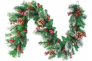 RICYEA Girlanda bożonarodzeniowa z oświetleniem, sztuczna girlanda jodłowa, 2,7 m, girlanda LED, na Boże Narodzenie, do użytku wewnątrz i na zewnątrz, dekoracja bożonarodzeniowa, wieniec bożonarodzeniowy na