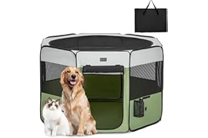 PETSFIT Dog Pen Indoor, Anti-Leakage Bottom, Foldable, Collapsible Puppy Play Pen, Chewproof Design, Dog Playpen Indoor, 116 × 106 × 72 cm, Green