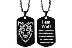 TEMPBEAU Colliers Hommes Triangle Flèche Viking : Loup d'identité Pendentif mit 60cm Chaîne Acier Inoxydable Noir Argent militaire Pour Homme, garçon, adolescent