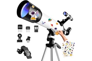 FAMIROSA Telescope for Kids & Adult Beginners, 70mm Aperture 500mm Astronomical Refractor Telescopes, Portable Outdoor Telescopes with Tripod, Phone Adapter, Stickers, Carry Bag (White)