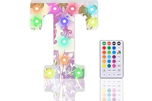 HIYAA Light Up Letters, Glitter LED Letter Lights 18 Color Changing Diamond Alphabet Sign Night Light with Remote Control for Girls Gifts Birthday Bar Wedding Party Christmas Valentine Wall Table Decor - T