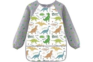 MORLUKS Malkittel Kinder 3-8 jahre, Malschürze Kinder Einhorn Dinosaurier, Bastelschürze Kinder mit 3 Taschen, Malkittel schule 1, Klasse Mädchen Jungen, für Schule Basteln Malen Backen Kochen, Länge 58cm