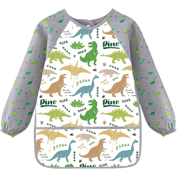 Tablier Peinture Enfant Imperméable – 8-10 Ans – Avec Poches Et Manches Longues – Motifs Dinosaure, Licorne Ou Paume – Pour École, Cuisine Et Labo