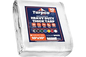 Tarpco Safety telo impermeabile esterno(190 g/m²|10′ X 10′ | 3m X 3m,Bianco)10 Mil protective tarpaulin | tent cover | Telo con occhielli resistente ai raggi, UV, antistrappo.