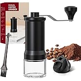 RICHSUM Macinacaffè Manuale - Macinino a Macina Regolabile con Base di Vetro Rinforzato - Eleganza Retrò Perfetto per Espress