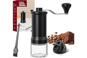 RICHSUM Manual Coffee Grinder with Adjustable Coarseness - Stainless Steel Extended Handle - Reinforced Glass Base Ideal for Espresso Brewing and Hand Drip