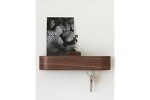 KAZAI. Wieszak na Klucze 'Fyndig' | Design Haczyków na Klucze z Berlina | Nowoczesny Uchwyt z Półką z Drewna | Wieszak jako Mebel Ścienny do Przedpokoju | Orzech włoski