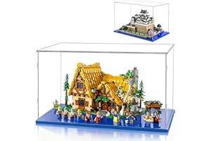 AAABOX Vitrina Expositora 40x30x25 con Base Azul,Caja Exhibición Acrílico Transparente para Castillo Hogwarts 76419 Castelo Himeji 21060 Star Wars 75357 Disney Snow Maiden y los Siete Enanitos 43242