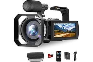 Hojocojo Videocámara 4K 48MP 60FPS 18X Digital Zoom Webcam Video Cámara Vlogging Cámara para Youtube con estabilizador de Mano, Parasol, Mando a Distancia, 2 baterías, Tarjeta SD de 32 GB