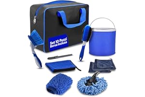 Daimann - Kit Pulizia Auto Completo 16 Pezzi per Pulizia Auto Interni ed Esterni con Spazzola Lavaggio Auto, Panni in Microfibra e Guanti Chenille, Facile da Usare e Multiuso Professionale