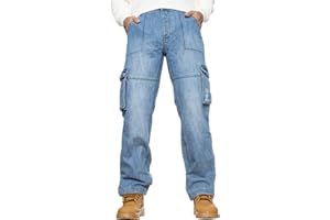 BRAND KRUZE Kruze Mens Designer Combat Trousers Casual Cargo Jeans Work Pants All Waist Sizes, Blue, 32 inches