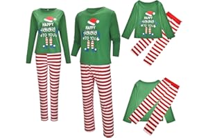 TMOYJPX Pijamas Navidad Familia Conjunto Hombre Mujer Niño Impresión a Raya, Disfraz Divertidos Pijamas Parejas Navideños Pijama Entero Familiar a Juego