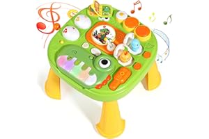 FAJIABAO Activity Table for 1 Year Old Musical Toys for 1 Year Old Boys Sensory Toys for Baby with Sound Light Early Education Game Tiny Table Storytelling Mini Piano Drum Keys Baby Toys Gift for 1 2 Year Old