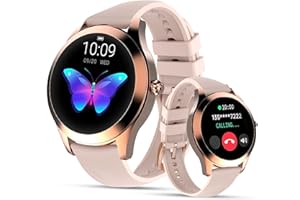 LUNIQUESHOP Nowy okrągły 2 damski smartwatch połączenia telefonicznego | Wsparcie głosowe | Dotykowy Smartwatch Mały okrągły rozmiar | tętno, sen, inteligentny zegarek z systemem Android iOS (różowy)