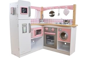 KidKraft Cuisine d'angle Enfant en Bois Grand Gourmet incluant Accessoires et Ustensiles, Dinette avec téléphone, Jeu d'imitation, Jouet Enfant dès 3 Ans, 53185 [Exclusif Amazon]