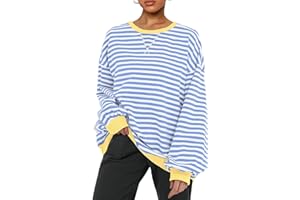 PANOZON Sudaderas Mujer Sin Capucha De para Moda Oversized Sudadera de Rayas con Bloques de Color Manga Larga Cuello Redondo Sweatshirt Jersey Holgado Informal Y2K Camisa Top