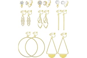 JeweBella 8 Paires Boucles Oreilles Clip pour Femme Fille Pendantes Longues Clips Oreilles Non Percées Boucles d'Oreilles Femme Fantaisie en Perle Zircon Boucle d'Oreille Clip Sans Trou Argent Or