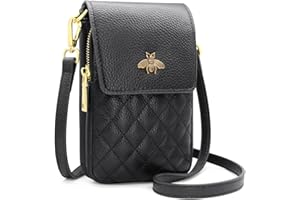 HNOOM Crossbody Phone Bag Women Genuine Leather Phone Bag Small Cellphone Crossbody Shoulder Bag Purse Wallet with 8 Card Slots Multi Compartment Phone Purse Bag with Shoulder Strap