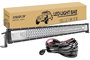 ‎RIGIDON RIGIDON Dreireihige Led lichtleiste kfz mit 12v kabelbaum kit, 32 Zoll 80cm 405W offroad beleuchtung Led bar für Auto SUV ATV, UTV, LKW 4x4, Fahrzeuge, 6000K Weiß led nebelscheinwerfer