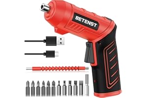 BETENST Electric Screwdriver, 3.6V Cordless Screwdriver with 1500mAh Rechargeable Battery, 3N.m Max Torque, 250RPM, 90°/180°Rotation Function, LED Light, Ideal for Small Tasks and DIY Projects