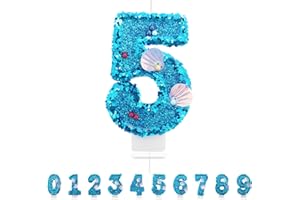 PARTYHAUSY Candele Compleanno 5 Anno,3D a Sirena Candele, Numero 5 Candele di Compleanno Blu Candele Torta Decorazione, Adatto A Feste di Compleanno Festa Baby