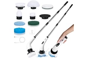 Tuocal Electric Spin Scrubber, Cordless Cleaning Brush with 8 Replaceable Brush Heads and Adjustable Extension Handle, Power Cleaning Brush for Cleaning Bathroom Bathtub Kitchen Tile Floor